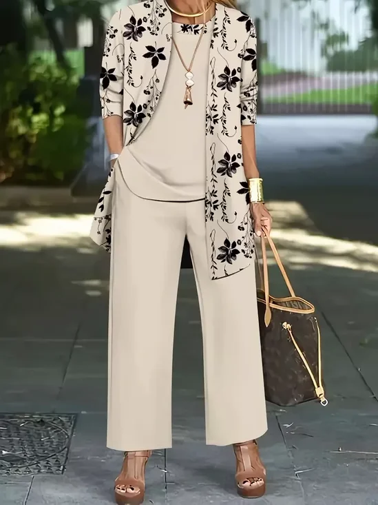 Women's Printing Floral Daily Going Out Matching Outfit Apricot Casual Spring/Fall Multi-Piece Set Matching Set