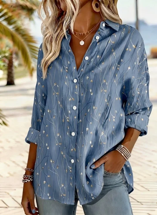 Casual Loose Leaf Shirt Collar Shirt