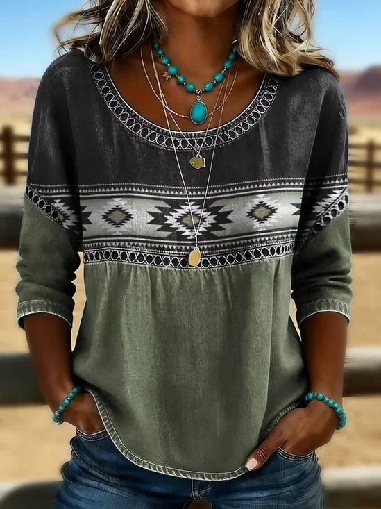 Women's Half Sleeve Blouse Summer Army Green Abstract Printing Crew Neck Daily Going Out Casual Top