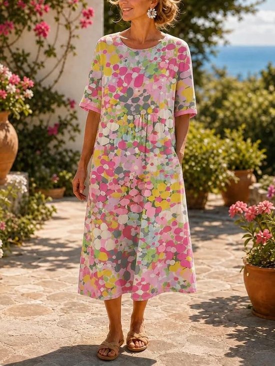 Vacation Crew Neck Dress With No