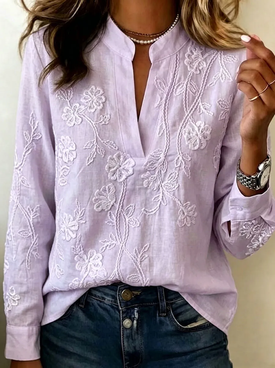 Women's Long Sleeve Blouse Spring/Fall Pink Floral Printing V Neck Daily Going Out Vintage Top