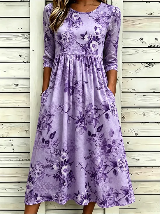 Vintage All Over Floral Flowy Casual Midi Dress
