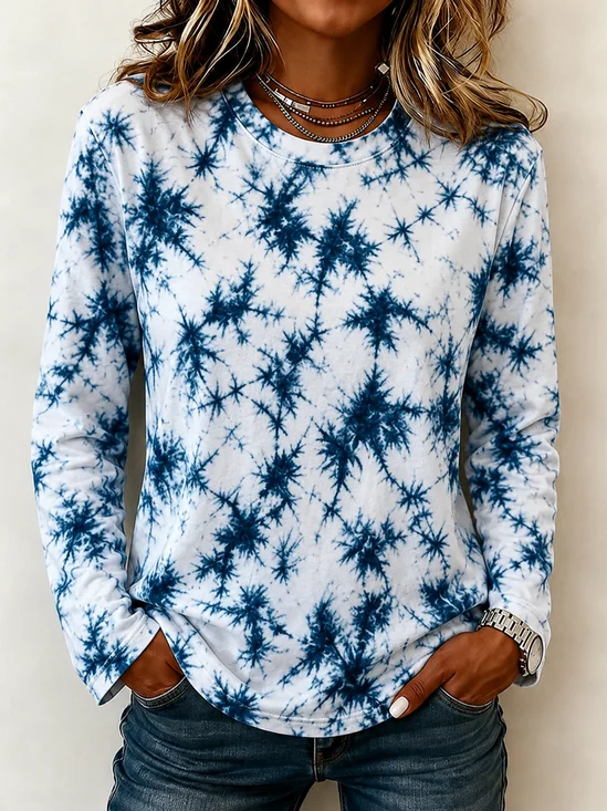 Simple Crew Neck Tie-Dye Pattern Regular Fit T-Shirt