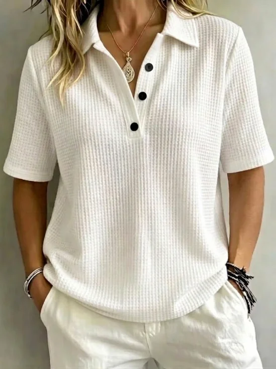 Loose Polo Collar Plain Vintage T-Shirt