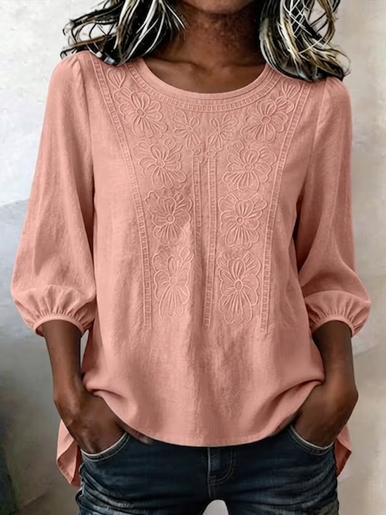 Women's Half Sleeve Blouse Summer Pink Floral Printing Crew Neck Daily Going Out Vintage Top