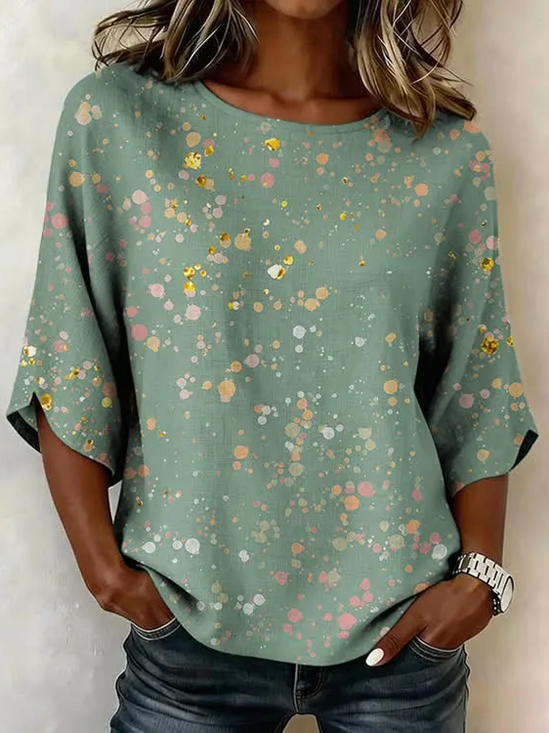 Women's Half Sleeve Blouse Summer Green Abstract Printing Crew Neck Daily Going Out Vintage Top
