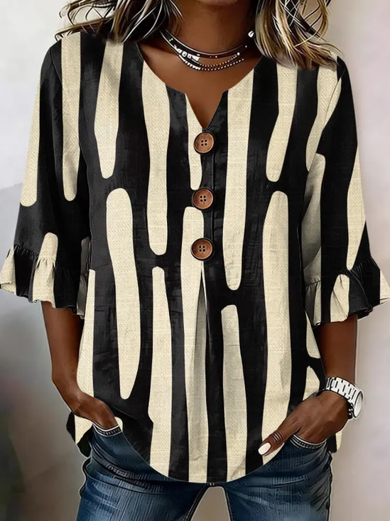 Women's Half Sleeve Blouse Summer Black Abstract Printing V Neck Daily Going Out Vintage Top
