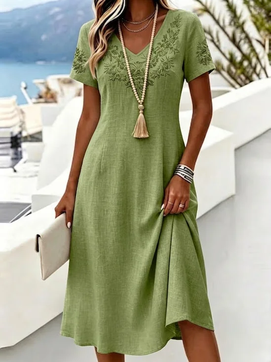 Floral V Neck Vintage Dress With No