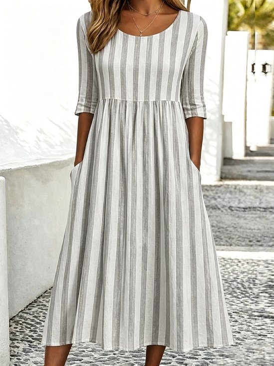 Women's Casual Striped Crew-Neck Dress
