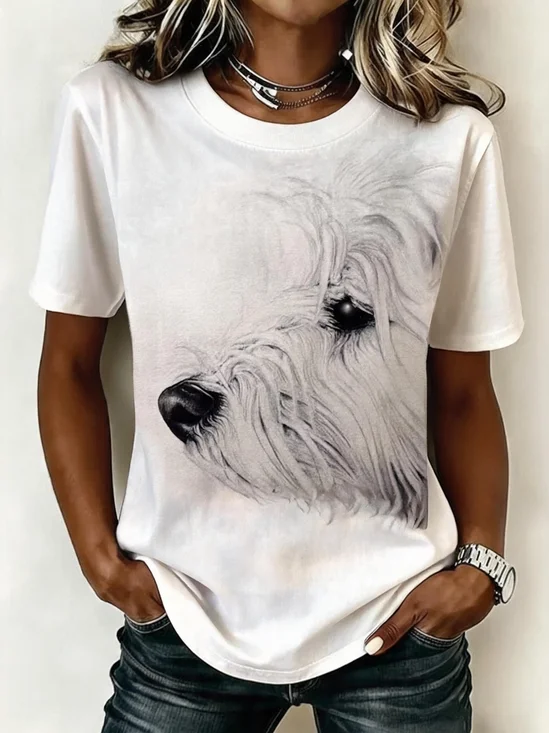 Casual Regular Fit Dog Crew Neck T-Shirt