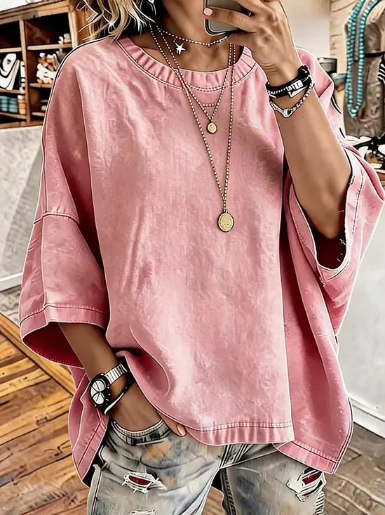 Women's Half Sleeve T-shirt Summer Black Plain Printing Crew Neck Daily Going Out Vintage Top