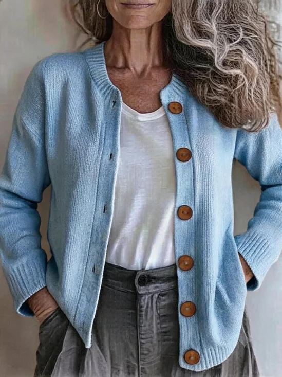 Light Blue Solid Button Down Cardigan