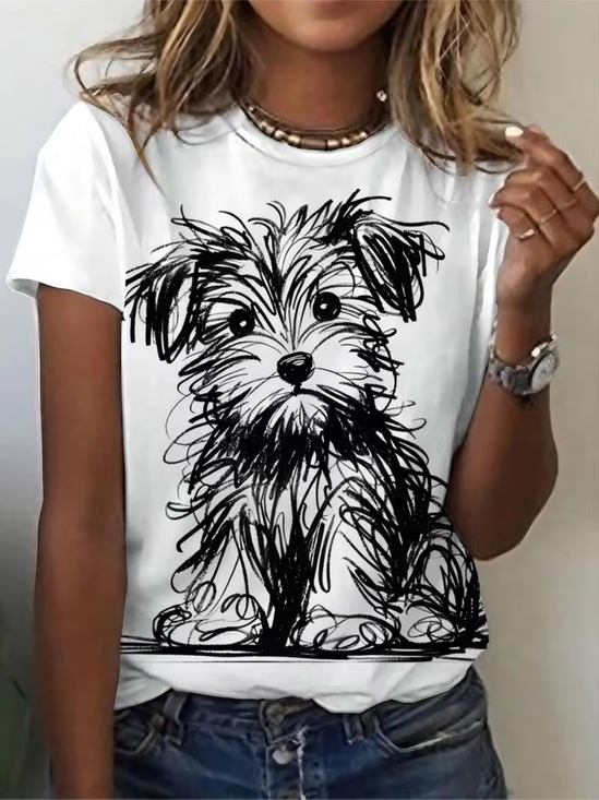 Women's Short Sleeve T-shirt Summer White Dog Printing Crew Neck Daily Going Out Casual Top