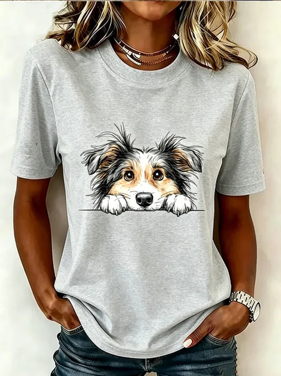 Peeking Puppy Graphic Crew Neck Short Sleeve Tee