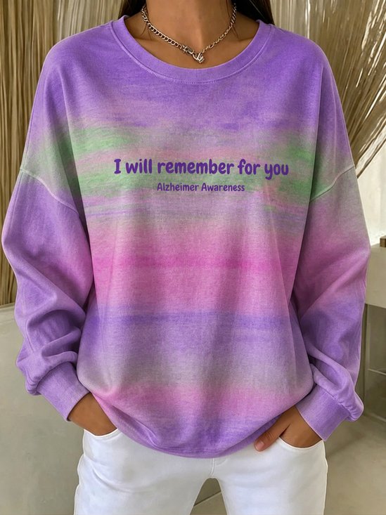 Gradient Slogan Crew Neck Drop Shoulder Long Sleeve Top