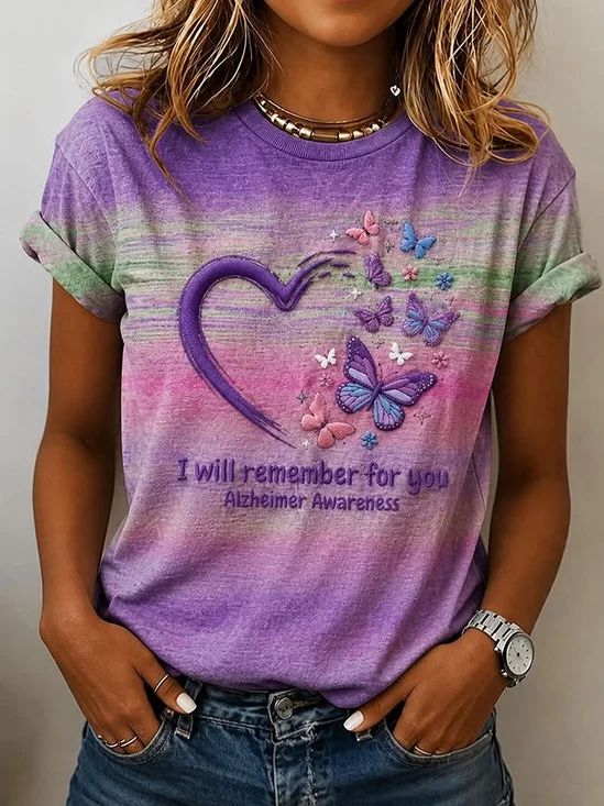 Heart Butterfly Slogan Crew Neck Short Sleeve Awareness Tee
