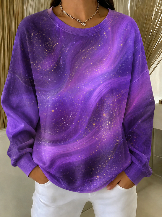 Crew Neck Starry Sky Regular Fit Casual Sweatshirt