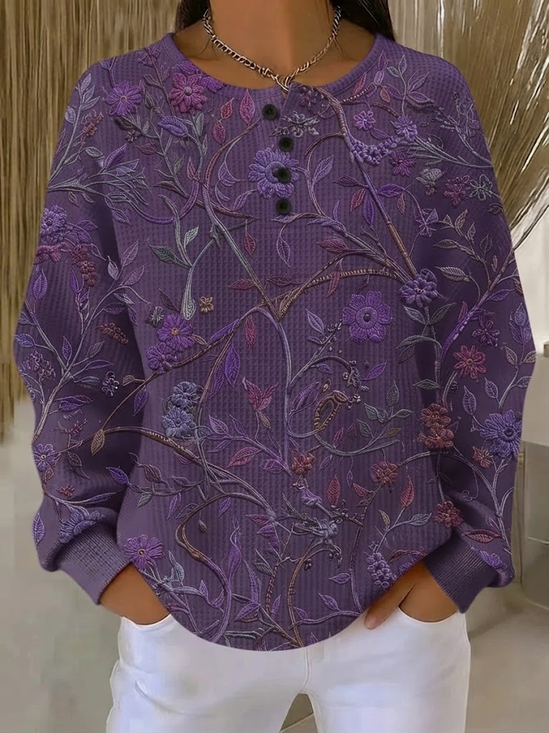 Printing Crew Neck Casual Floral Sweatshirt