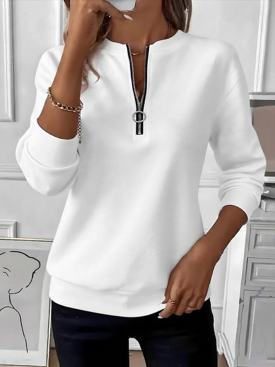Zipper Crew Neck Casual Sweatshirt