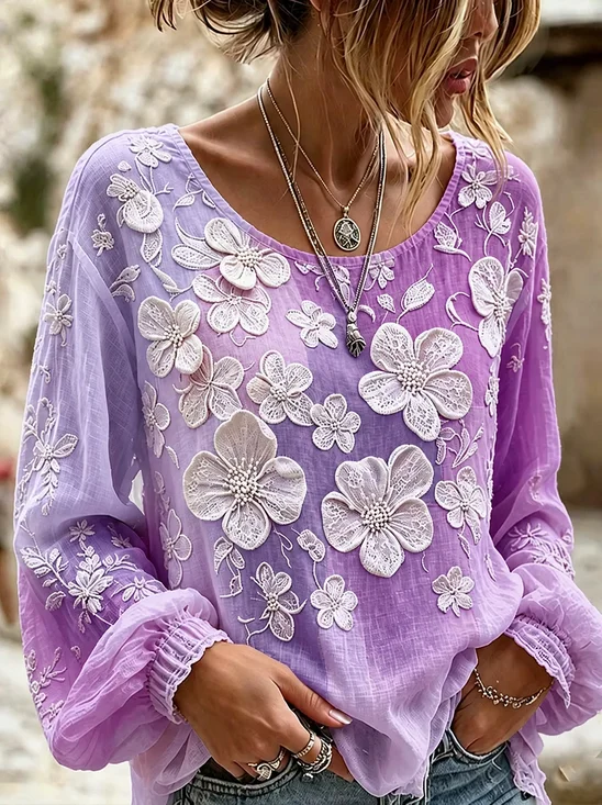 Crew Neck Casual Blouse
