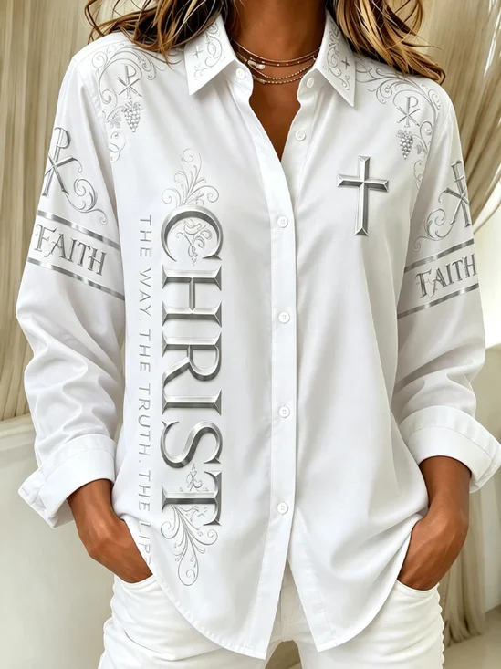 Christ Cross  Collared Button Down Long Sleeve Shirt