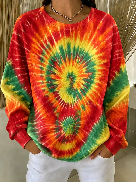 Casual Crew Neck Tie-Dye Pattern Sweatshirt