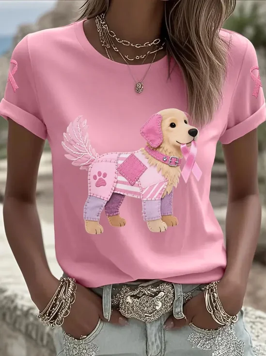 Crew Neck Dog Casual Regular Fit T-Shirt