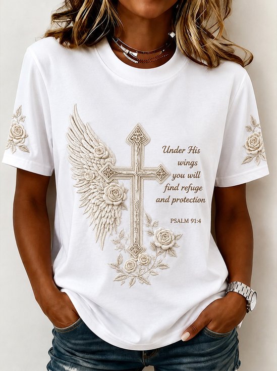 Wing Rose Cross Bible Verse Crew Neck Classic Tee