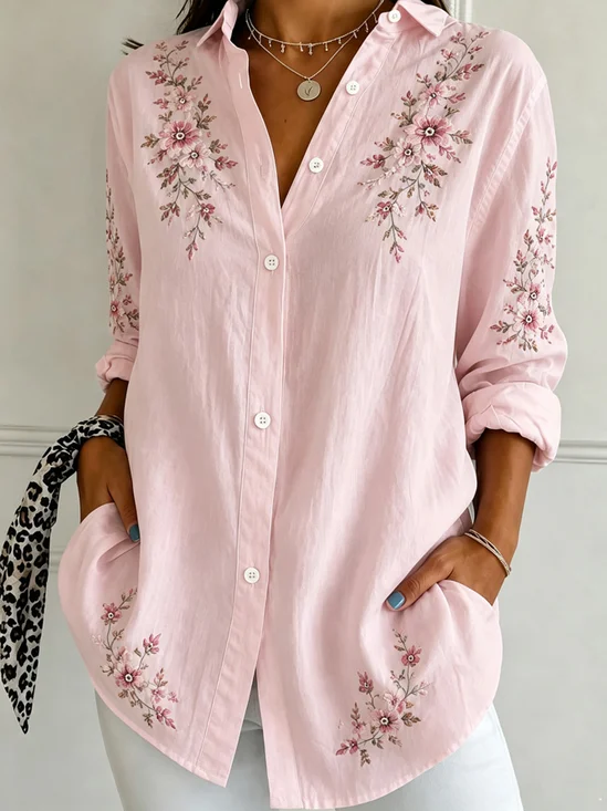 Floral Collared Button Down Long Sleeve Shirt