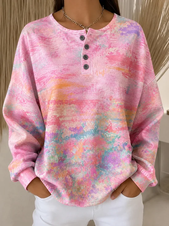 Watercolor Tie Dye Henry Neck Sweatshirt