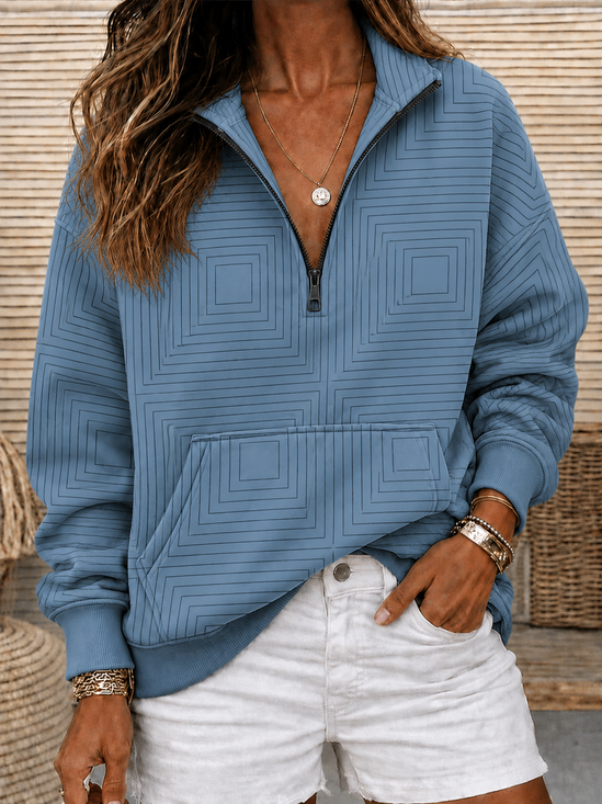 Half Open Collar Casual Regular Fit Abstract Graphic Sweatshirt