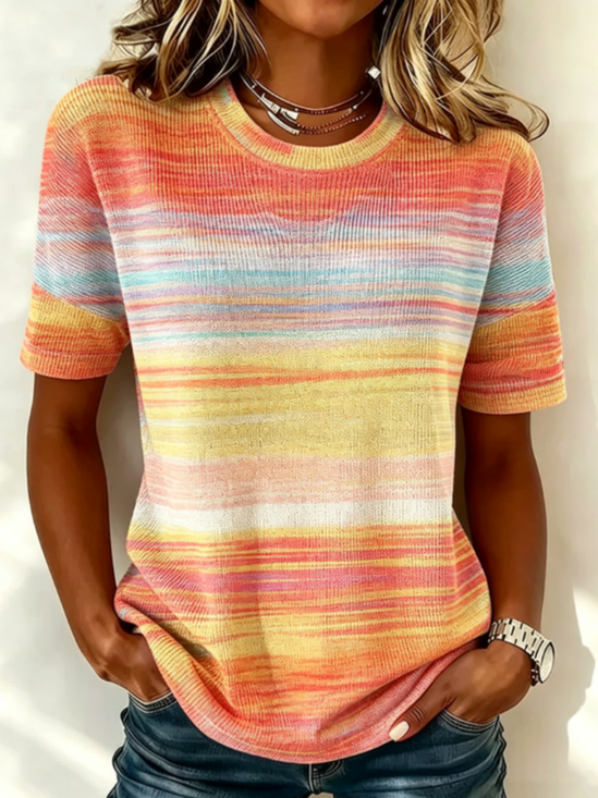 Women's Short Sleeve T-shirt Summer Orange Abstract Printing Jersey Crew Neck Daily Going Out Casual Top