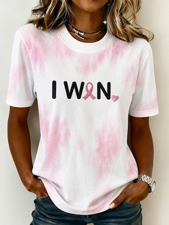 I WIN Ribbon Heart Crew Neck Basic Tee