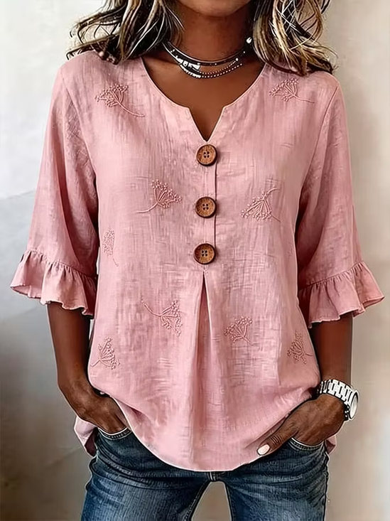 Women's Half Sleeve Blouse Summer Pink Floral Printing V Neck Daily Going Out Vintage Top