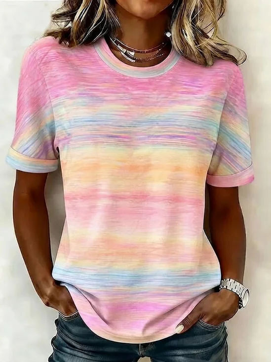 Women's Short Sleeve T-shirt Summer Pink Abstract Printing Jersey Crew Neck Daily Going Out Casual Top