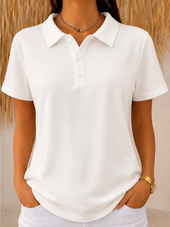 Half Open Collar Plain Casual T-Shirt