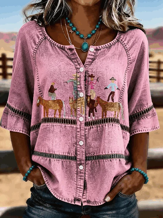 Western-Style Henley Casual Shirt