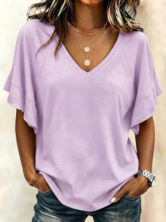Women's Short Sleeve T-shirt Summer White Plain V Neck Daily Going Out Casual Top
