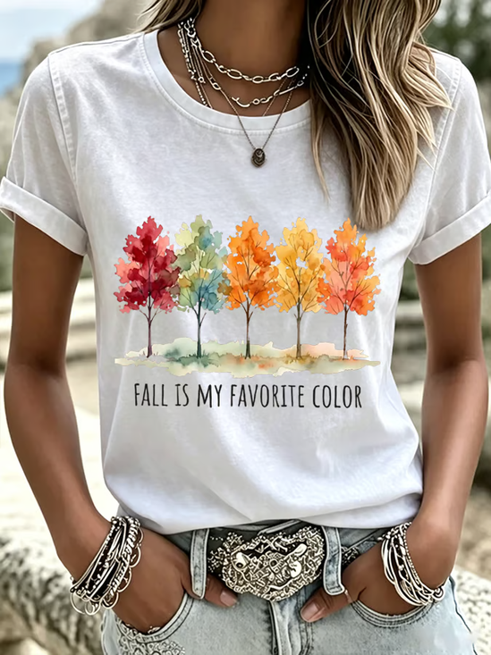 Women's Short Sleeve T-shirt Summer White Maple Leaf Printing Jersey Crew Neck Daily Going Out Casual Top