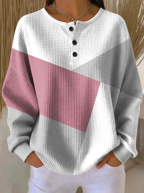 Casual Buckle Crew Neck Waffle Sweatshirt