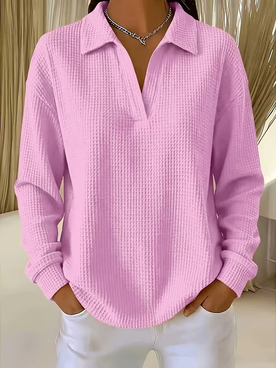 Regular Fit Shawl Collar Casual Waffle Sweatshirt
