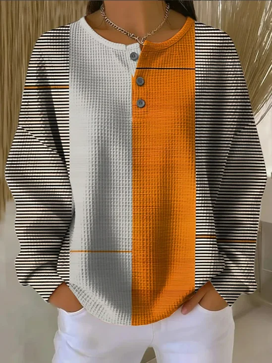 Printing Casual Crew Neck Regular Fit Waffle Sweatshirt