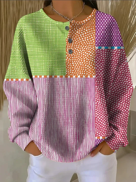 Casual Printing Crew Neck Regular Fit Waffle Sweatshirt