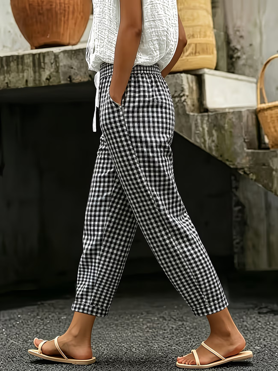 Women's  H-Line Baggy Pants Daily Going Out Pants Black Casual Printing Plaid Spring/Fall Pants