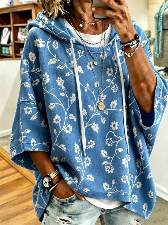 Loose Hoodie Floral Simple Hoodie