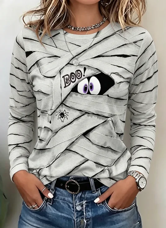 Bandage Spider Cartoon Crew Neck Long Sleeve Top