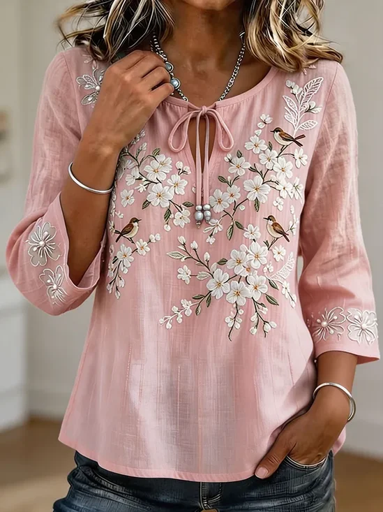 Women's Half Sleeve Blouse Summer Pink Floral Printing V Neck Daily Going Out Casual Top