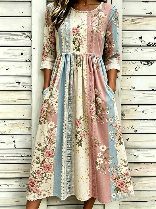 Women's Half Sleeve Summer As Picture Floral Printing Crew Neck Daily Going Out Casual Maxi H-Line Dress