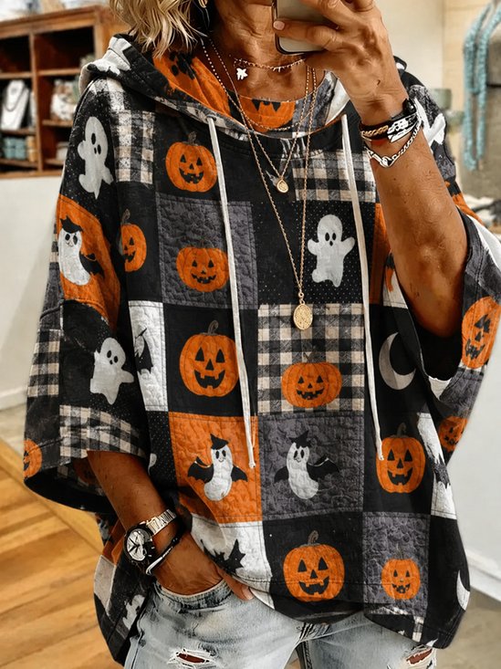 Pumpkin Ghost Patchwork Hooded Top