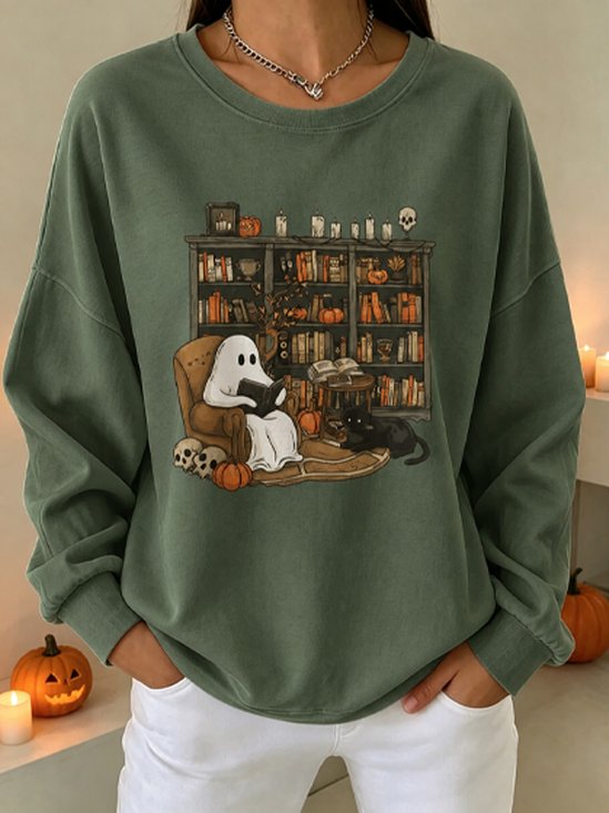 Ghost Black Cat Library Crew Neck Sweatshirt